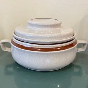 Vintage Contemporary Chateau Stoneware Lidded Casserole Dish. Made in Japan.